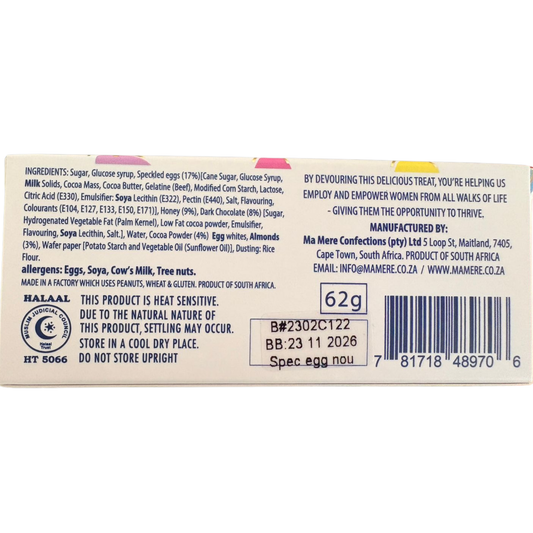 MaMere Luxury Chocolate Nougat Bar with Roasted Almonds & Speckled Eggs (62g) – Gourmet Confectionery