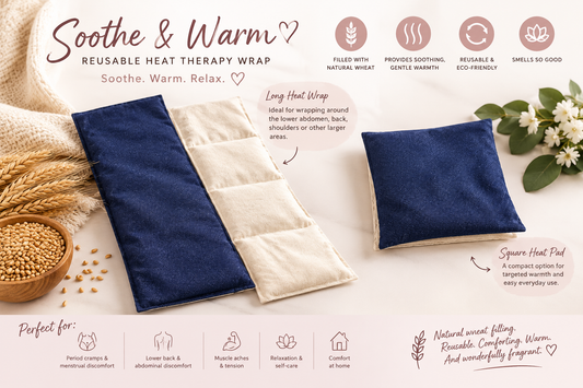 Soothe & Warm Microwavable Heat Therapy Wrap with Denim Storage Sleeve | Reusable Heat Bag for Period Cramps & Body Pain